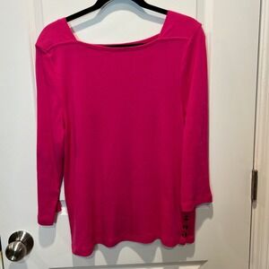 Chicos Pink Supima Cotton Square Neck 3/4 Sleeve Ultimate Tee Size L